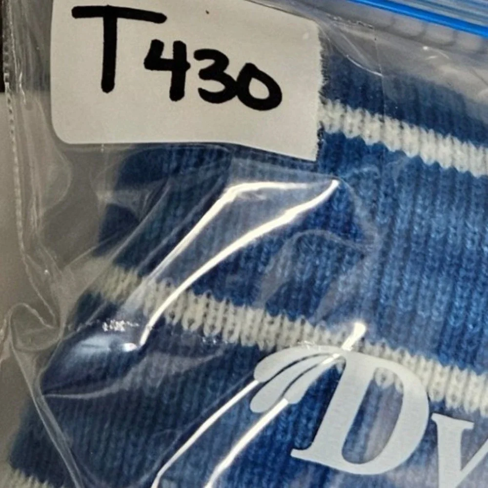 L.L.Bean Womens Blue White Striped Fleece Lined Beanie Hat OSFA Outdoors Granola
